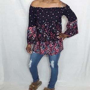 Off-Shoulder Angel Sleeve Floral Top